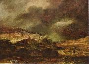 Rembrandt Harmensz Van Rijn, Stadt auf einem Hugel bei sturmischem Wetter